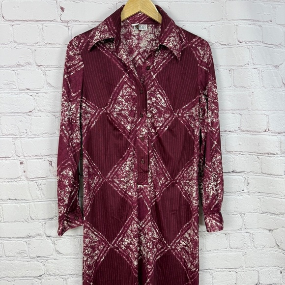 Vintage maxi length dress Studio burgundy Long Sleeve Notched Collar size small - Picture 1 of 9